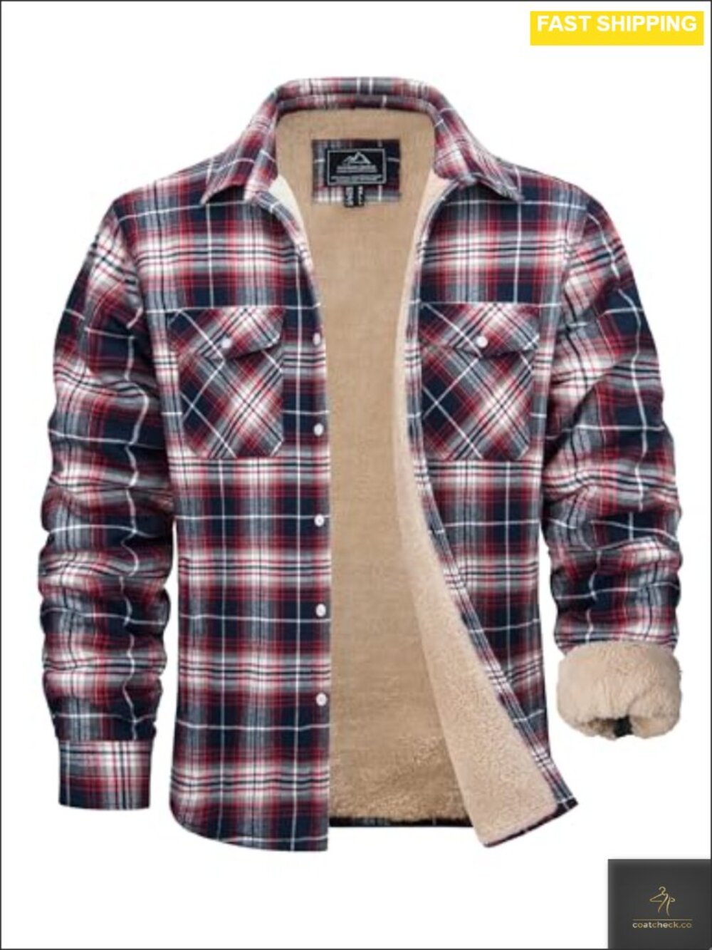 Men's Flannel Shirt Jacket Button Sherpa Lined Cotton Plaid